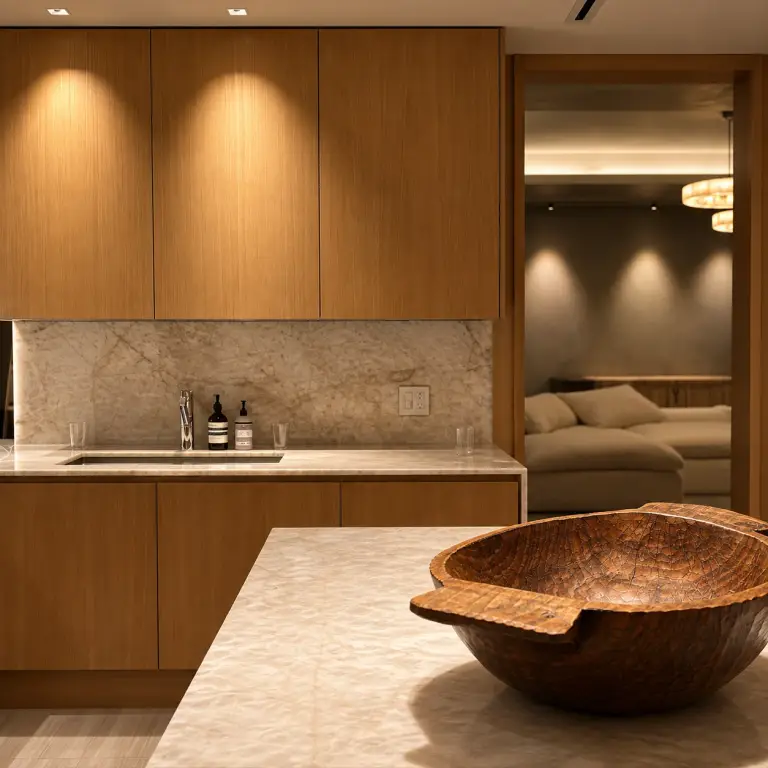 Built-in cabinetry and stone counter at Brindisi Condo