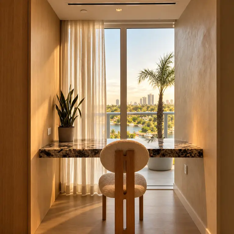 Window-side table overlooking the city at Brindisi Condo